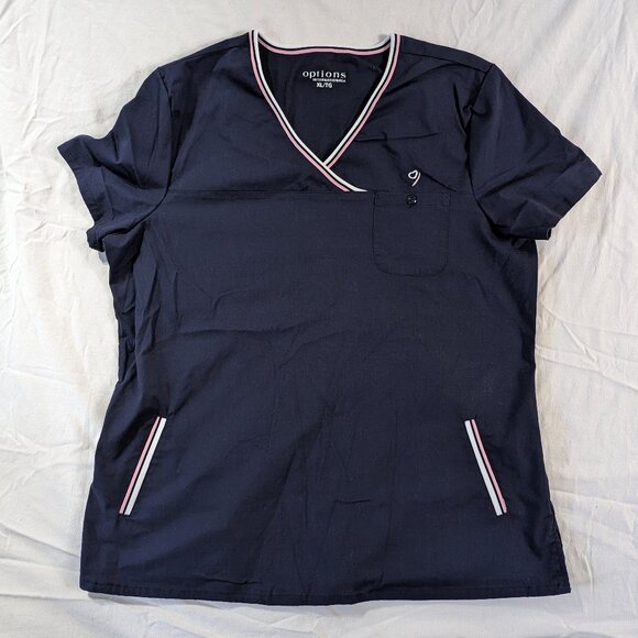 OPTIONS INTERNATIONAL MEDICAL SCRUB TOP SHIRT SHORT SLEEVE PINK AND BLUE SIZE XL - Picture 1 of 16